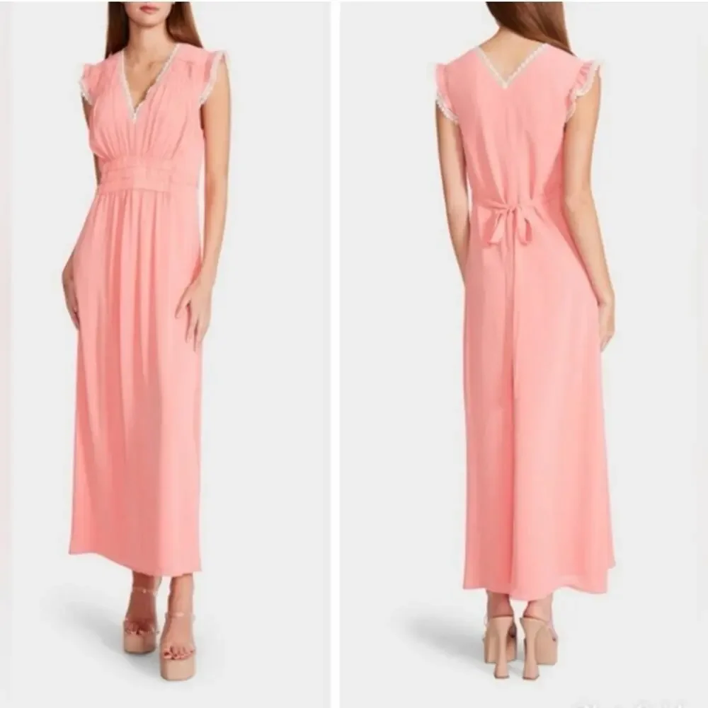 Betsey Johnson Boudoir Chiffon Maxi Dress Size 4 Flamingo Pink *FLAWED*